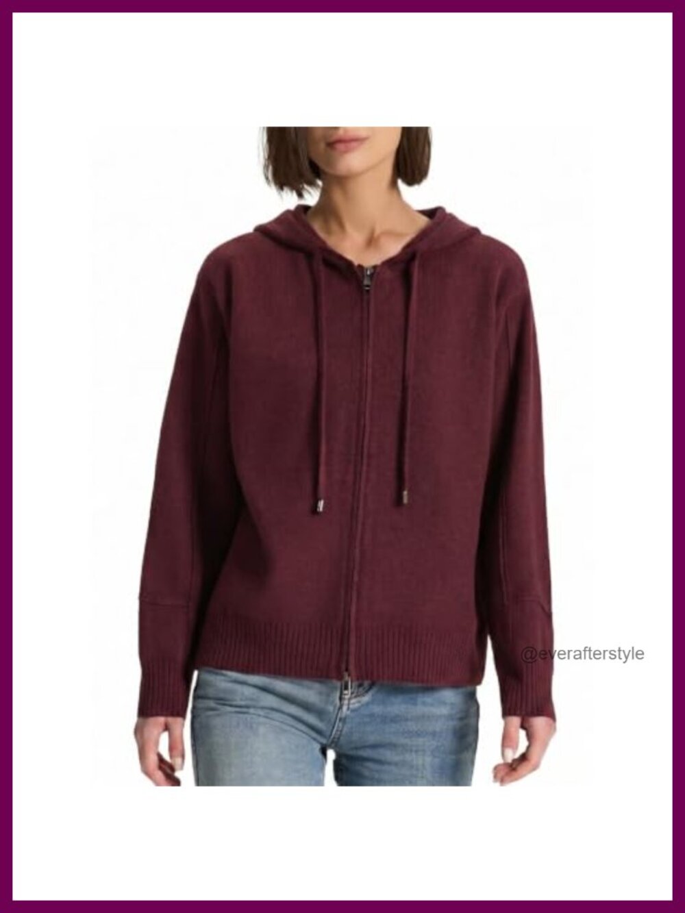 Womens Full Zip Up Hoodie Soft Knit Sweater Long Sleeve Drawstring Oversized